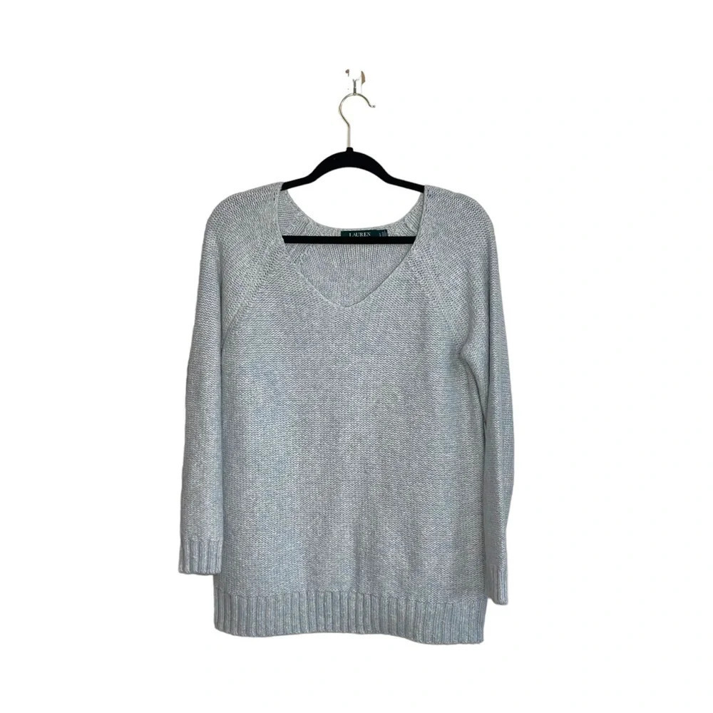 Lauren Ralph Lauren Light Blue V-neck Heavyweight Knit Sweater Large Women’s